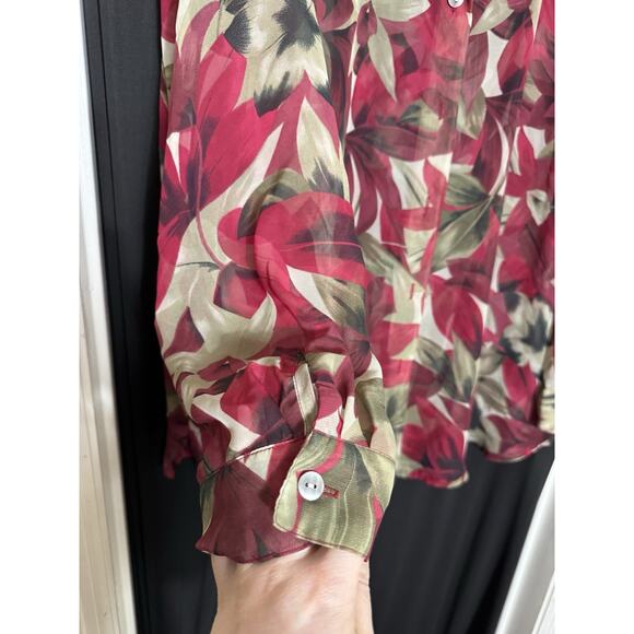 Jordan Woman's 2 Piece Long Sleeve 2X Floral Sheer Over Blouse Set Tropical - Picture 5 of 6
